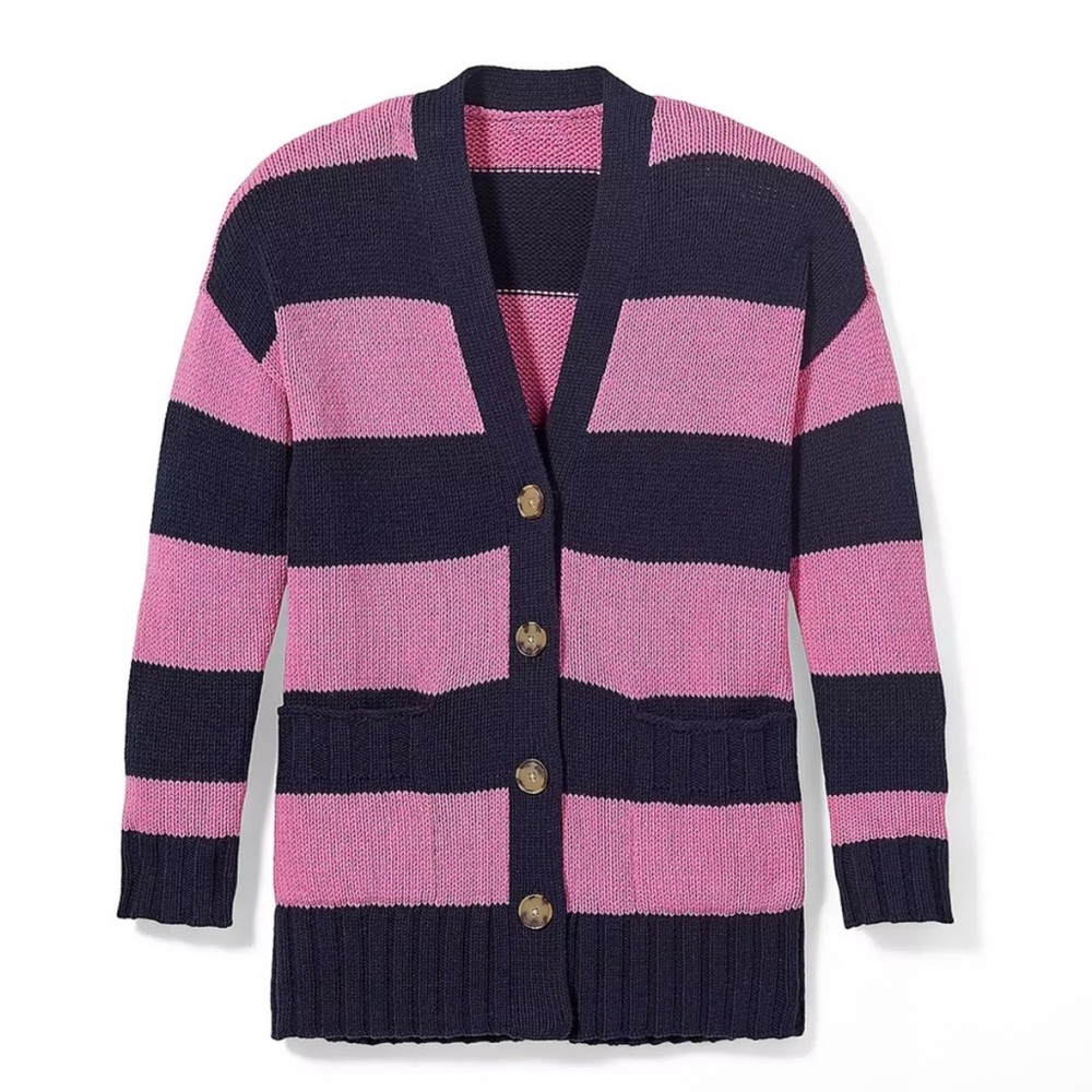 LOFT Striped Pink and Navy Cardigan